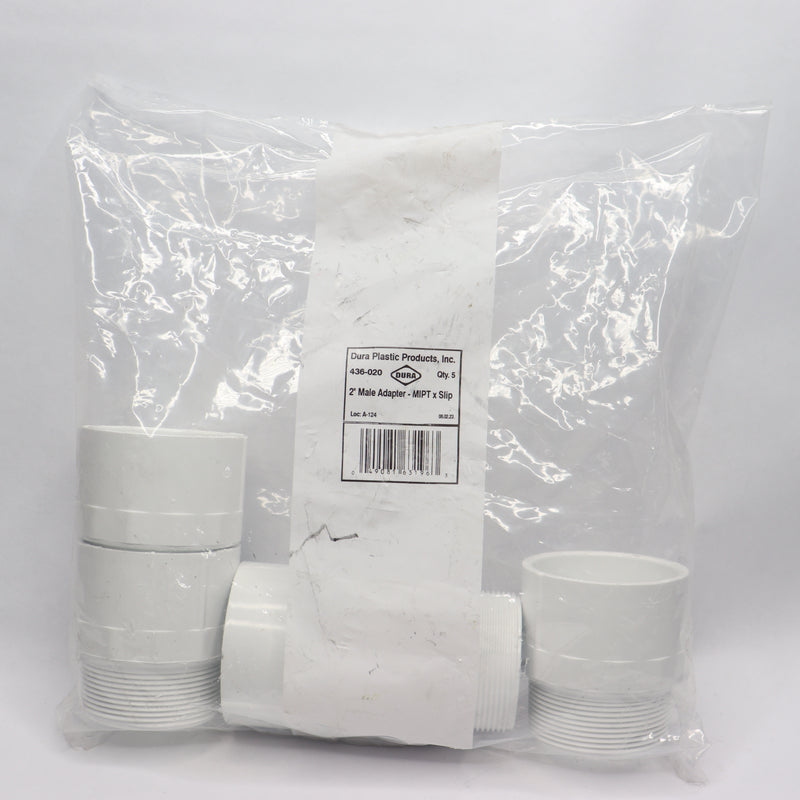 (5-Pk) Dura Plastics Fitting Male Adapter Schedule 40 PVC MIPT x Slip 2" 436-020