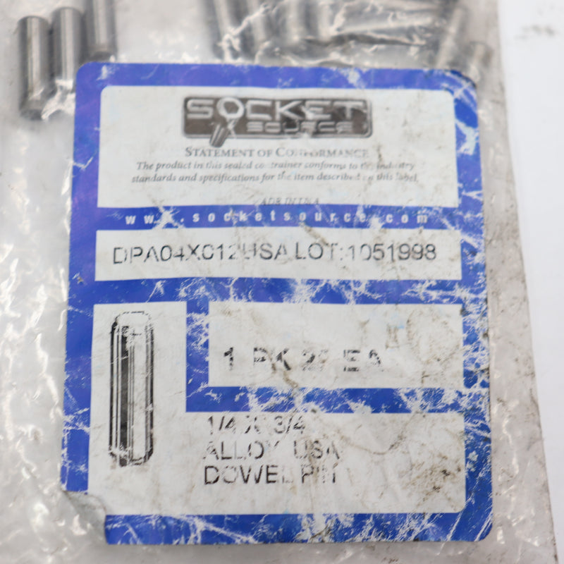 (25-Pk) Socket Source Dowel Pin Alloy Steel 1/4" x 3/4" DPA04C12USA