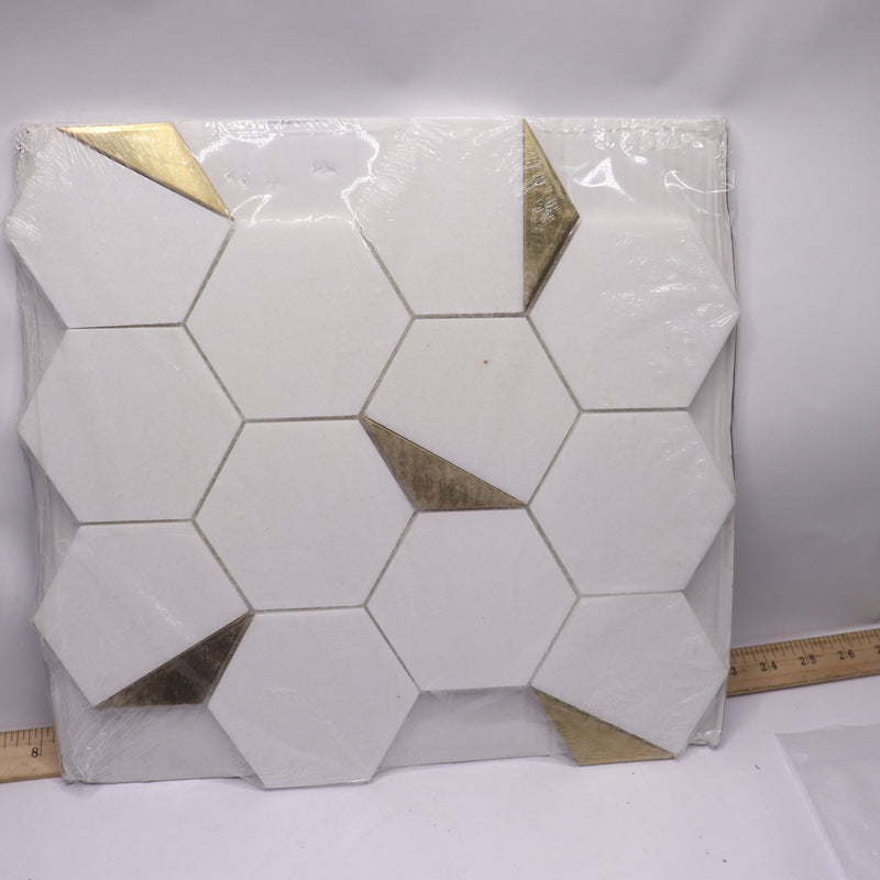 (10-Pk) Jeffrey Court Hexagon Honed Marble and Metal Mosaic Wall and Floor Tile