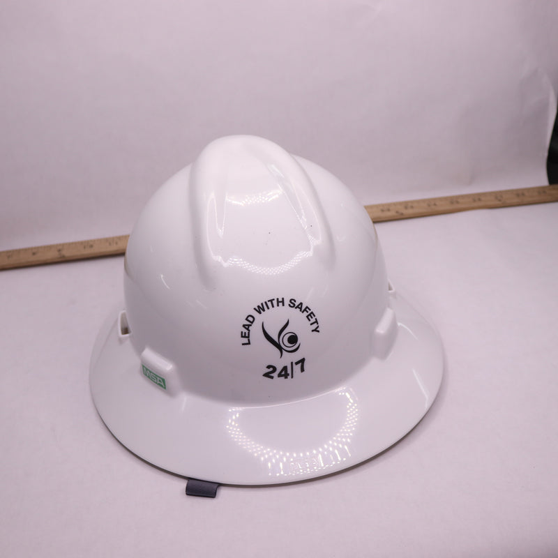 MSA Full-Brim Hard Hat Polyethylene Shell White Promotionally Branded