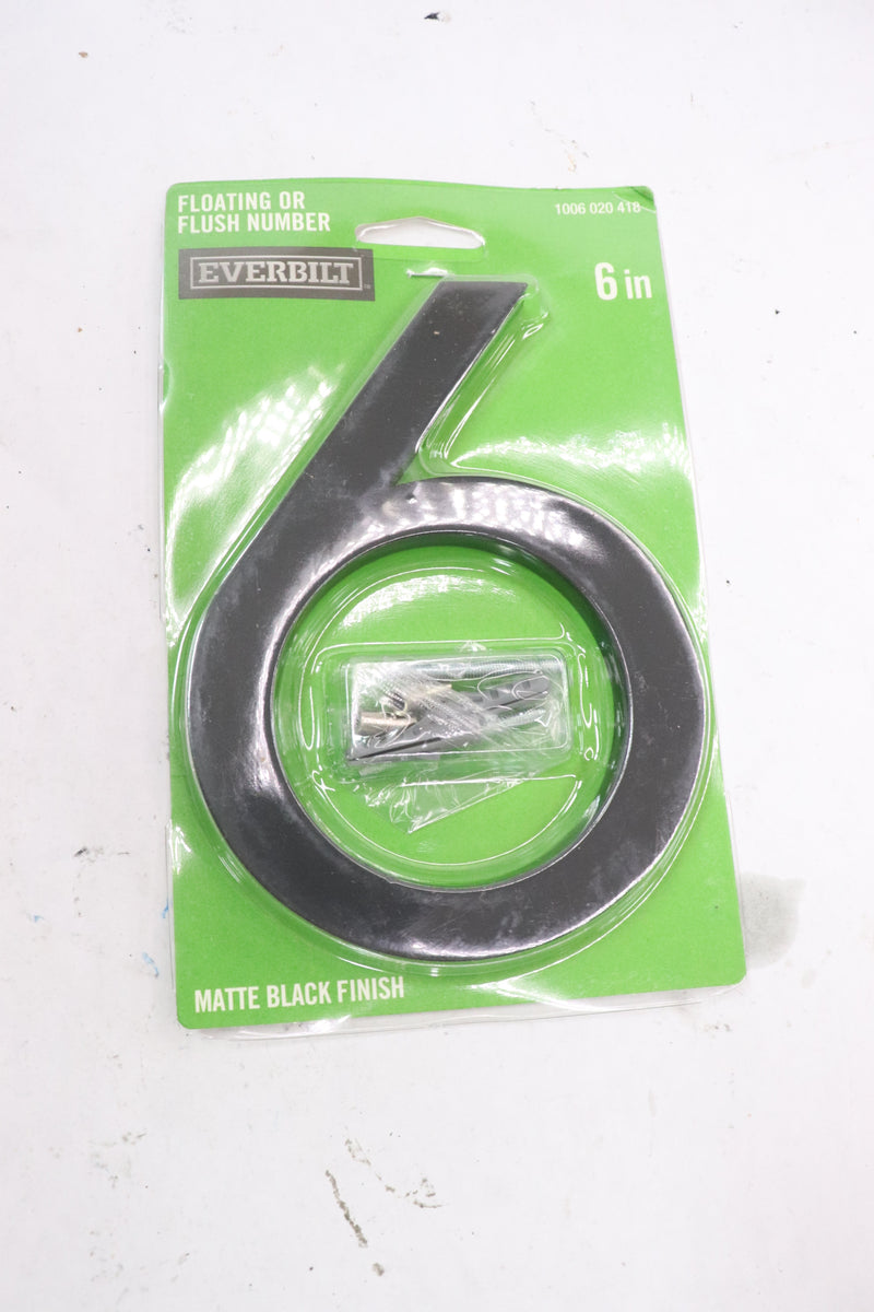 Everbilt Floating or Flat Modern House Number 6 Matte Black Aluminum 6"