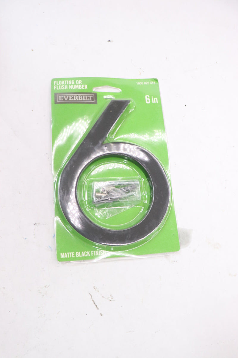 Everbilt Floating or Flat Modern House Number 6 Matte Black Aluminum 6"