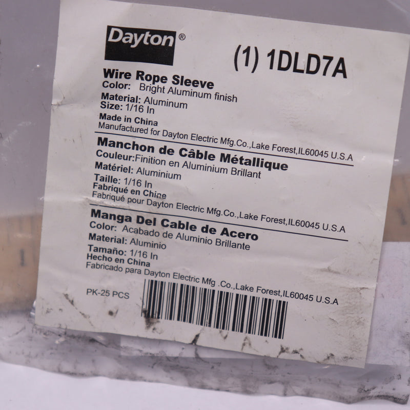 Dayton Wire Rope Sleeve Aluminum 1/16" 1DLD7A