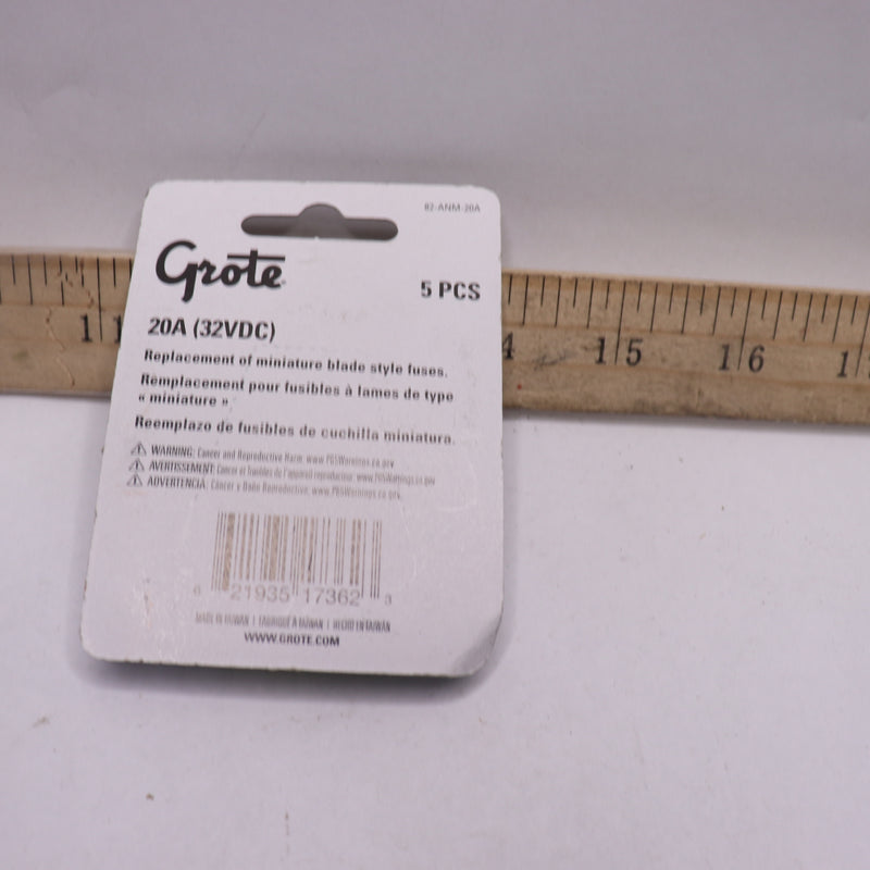 (5-Pk) Grote ATM Blade Style Mini Fuses Zinc 20A 82-ANM-20A