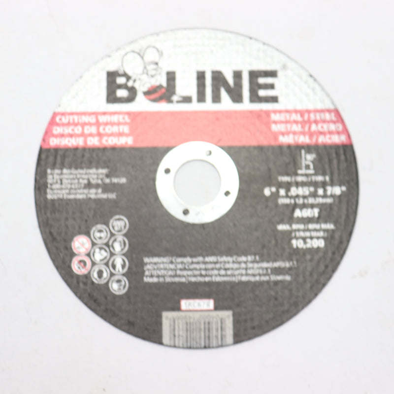 B-Line Cutting Wheel 60 Grit Aluminum Oxide 6" Dia x 0.045" Thick x 7/8" Arbor