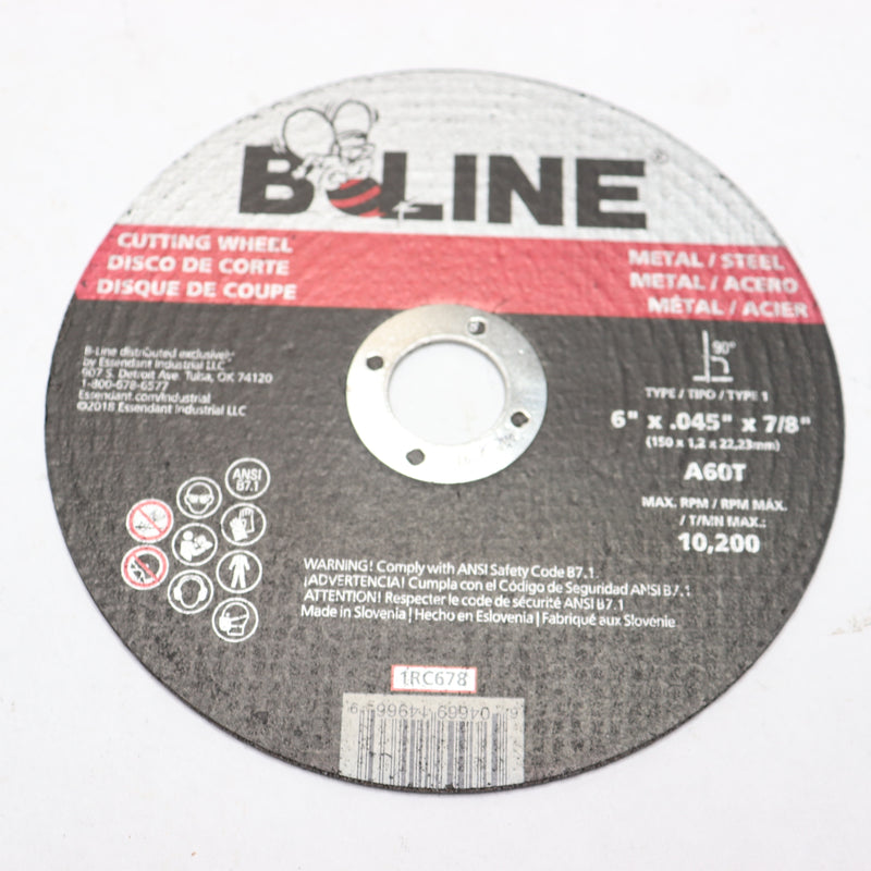 B-Line Cutting Wheel 60 Grit Aluminum Oxide 6" Dia x 0.045" Thick x 7/8" Arbor