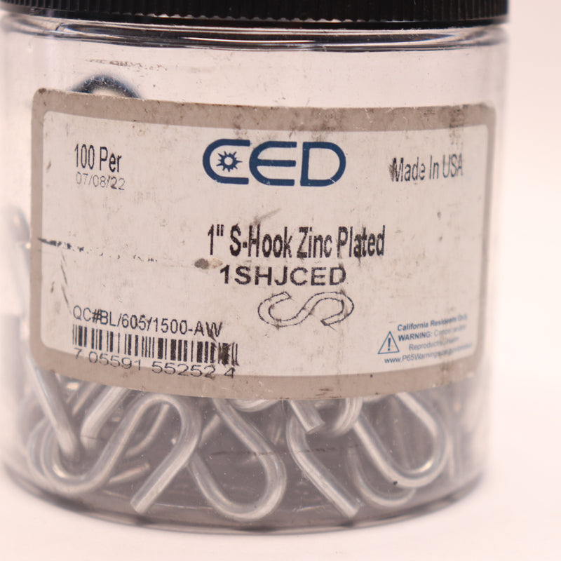 (100-Pk) CED S-Hook Zinc Plated Steel 1" 1SHJCED