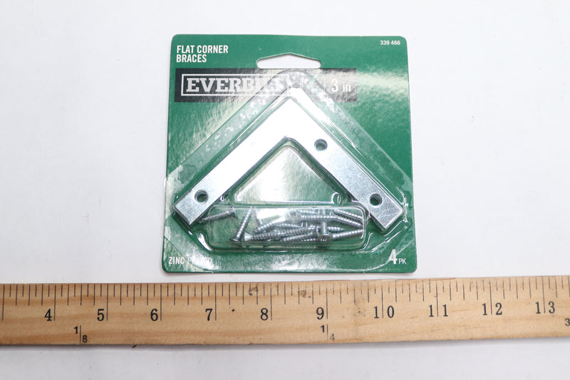 (4-Pk) Everbilt Flat Corner Brace Zinc-Plated Steel 3" 339 466