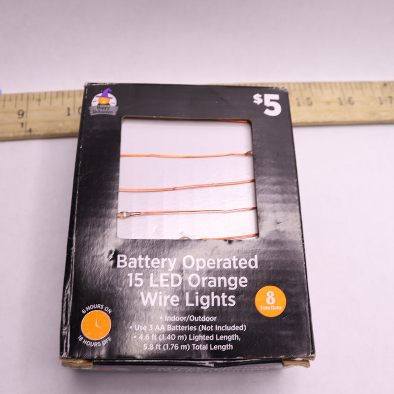 Happy Halloween Battery Operated 15 LED Wire Lights NIB Indoor/Outdoor Orange
