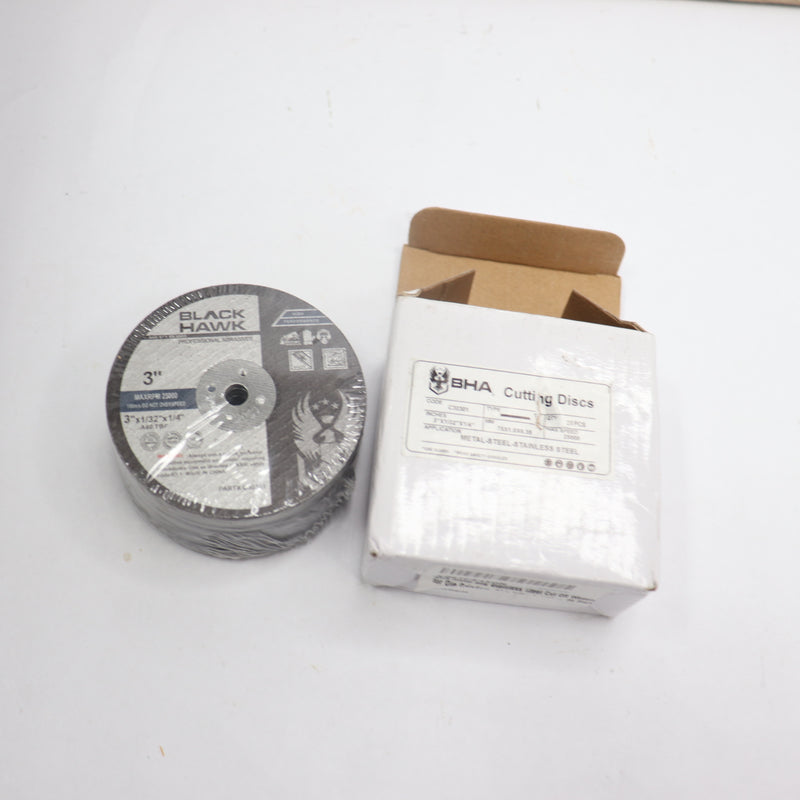 (25-Pk) BHA Shaft Blaster Cutting Disc Aluminum Oxide Type 1 3" x 1/32" x 1/4"