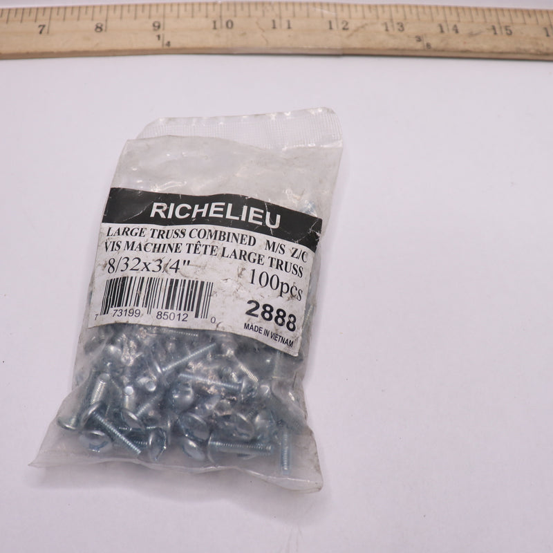(100-Pk) Richelieu Machine Screws Large Truss Head Zinc Plated 288