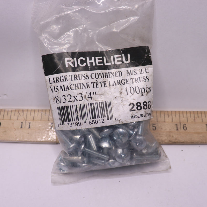 (100-Pk) Richelieu Machine Screws Large Truss Head Zinc Plated 288