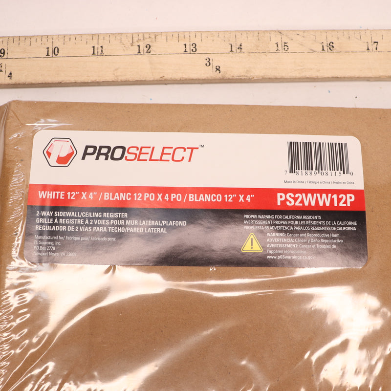 ProSelect Residential Ceiling & Sidewall Register 2-Way Steel White 12" x 4"