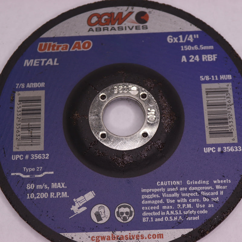CGW Depressed Center Wheel Type 27 A24R Grit Aluminum Oxide 6 x 1/4" x 7/8"