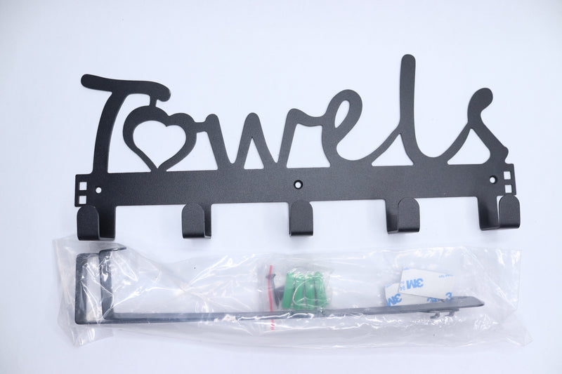 LLPJS Heart Letter Towel Holder Hooks Steel Black for Bathroom
