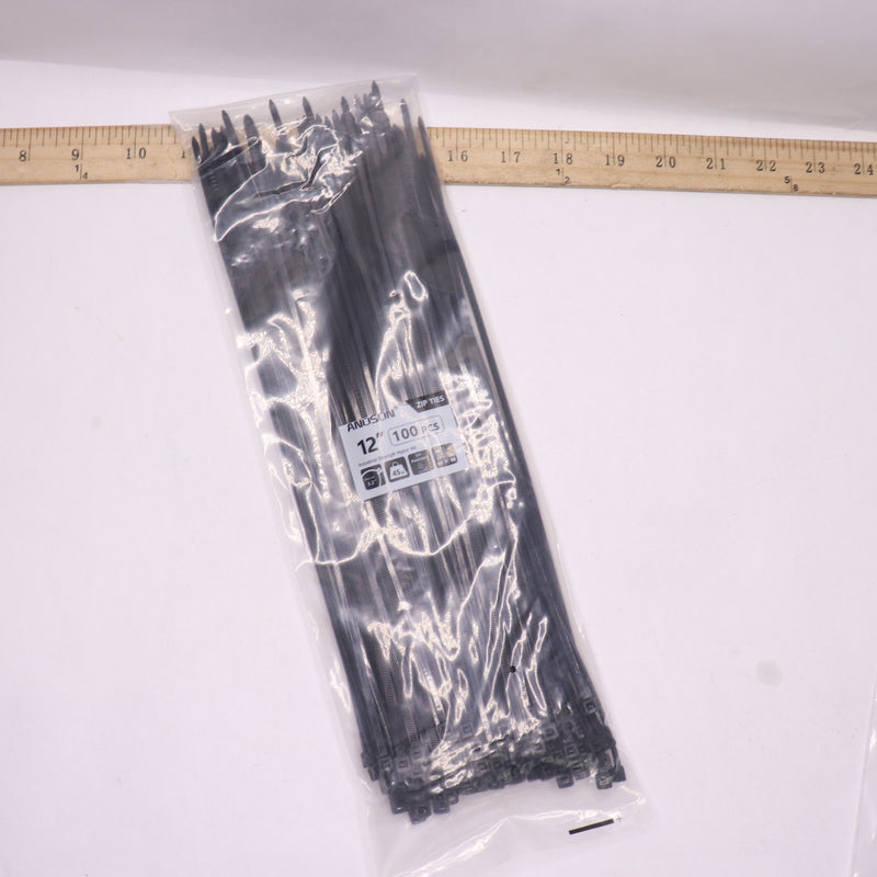 (100-Pk) Anoson Standard Duty Zip-Tite Cable Tie Black Nylon 12"