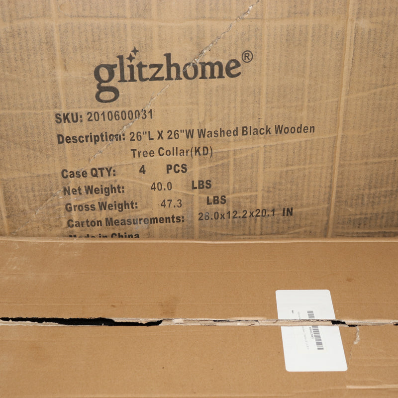 Glitzhome Washed Black Wooden Tree Collar 26" L x 26" W 2010600031
