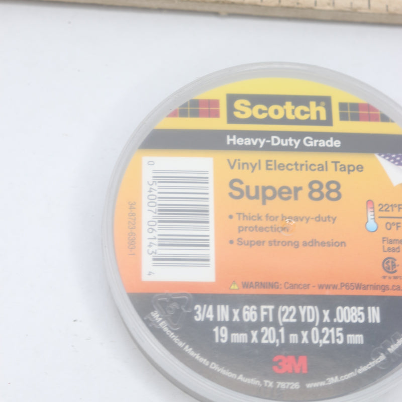 Scotch Heavy Duty Grade Electrical Tape Vinyl Super 88 3/4" x 66' 6143