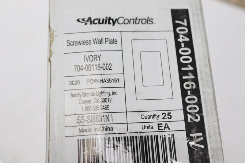 Acuity Controls 704-00116-002 Ivory Screwless Rocker Wall Plate 1-Gang - 25 Pack