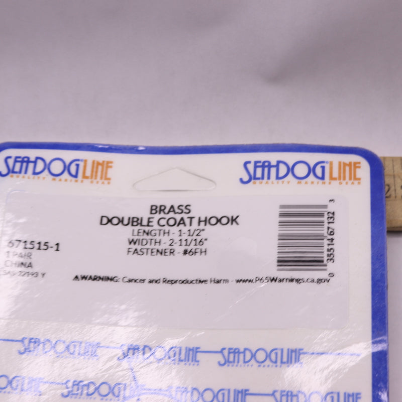 (2-Pk) Seadog Double Coat Hook Brass  671515-1