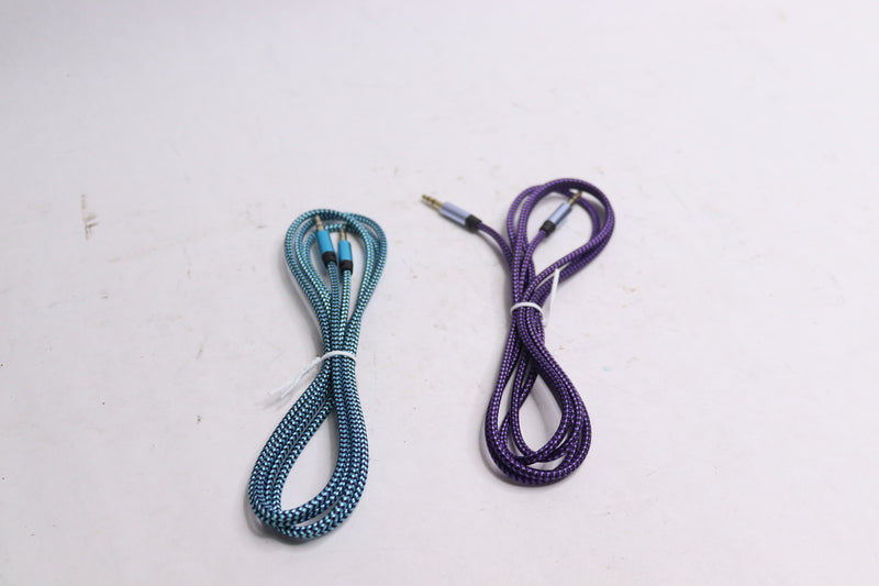 (2-Pk) Dukabel Auxiliary Cable Nylon Braided Gold-Plated Blue & Purple 3.5mm 4ft