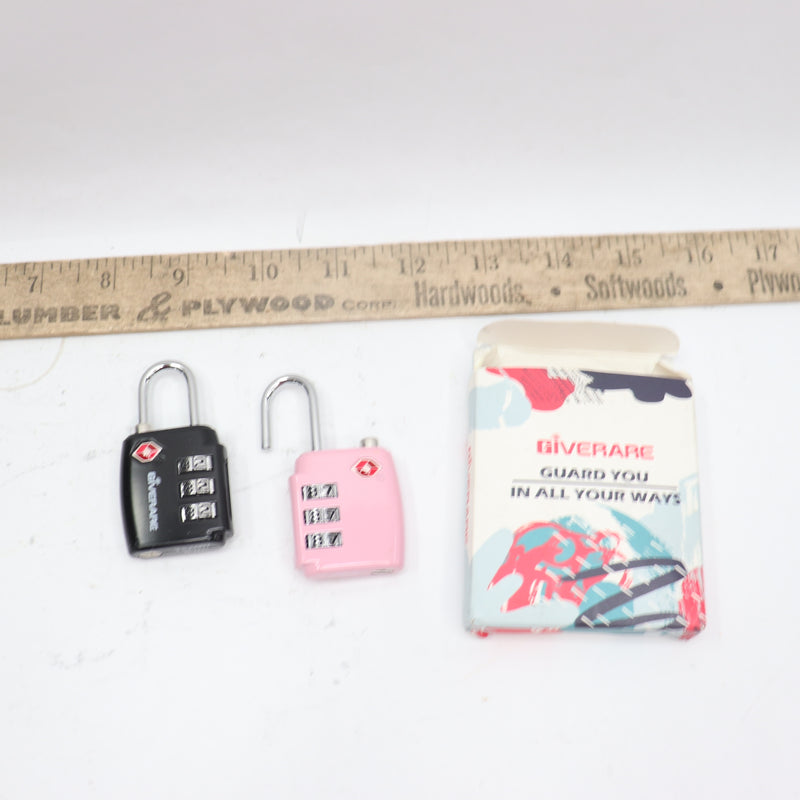 (2-Pk) Giverare Luggage Locks Combination Travel Cable Lock Black/Pink