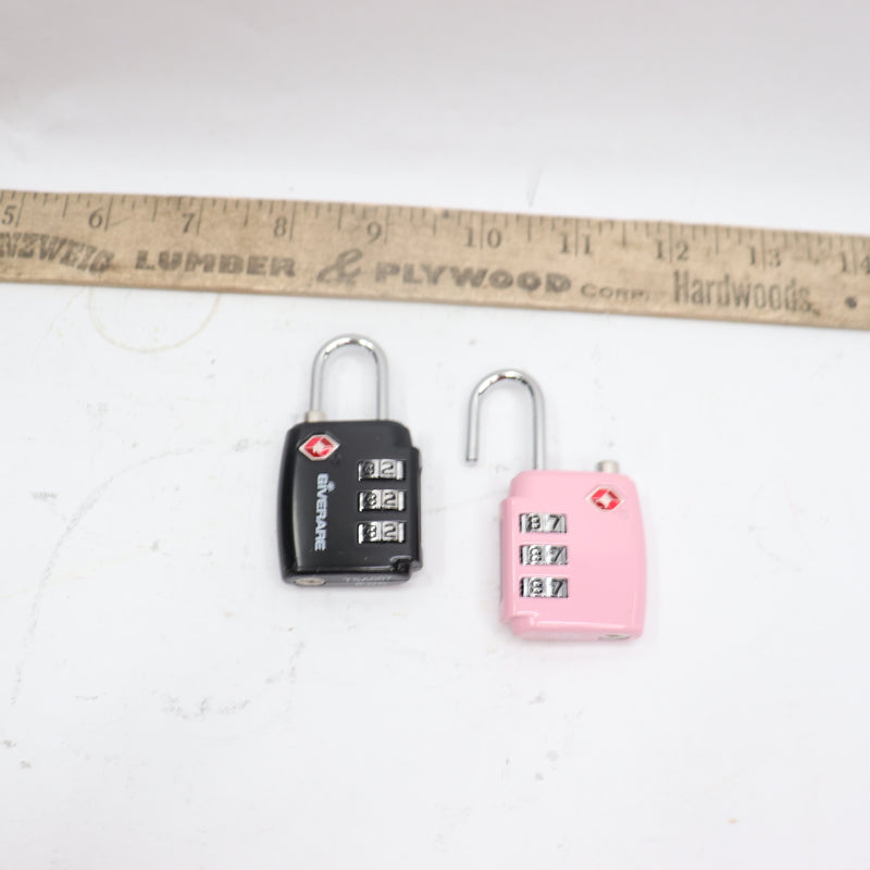 (2-Pk) Giverare Luggage Locks Combination Travel Cable Lock Black/Pink