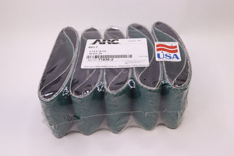 (10-Pk) ARC Abrasives Portable Belt Zirconia Alumina 36 Grit 3-1/2" x 15-1/2"