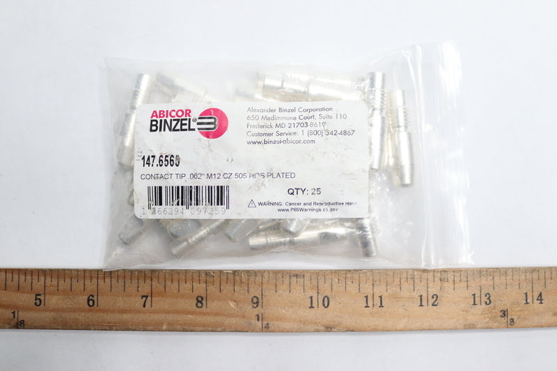 (25-Pk) Abicor Binzel Contact Tips HDS Plated M12 CZ 505 .062" 147.6565