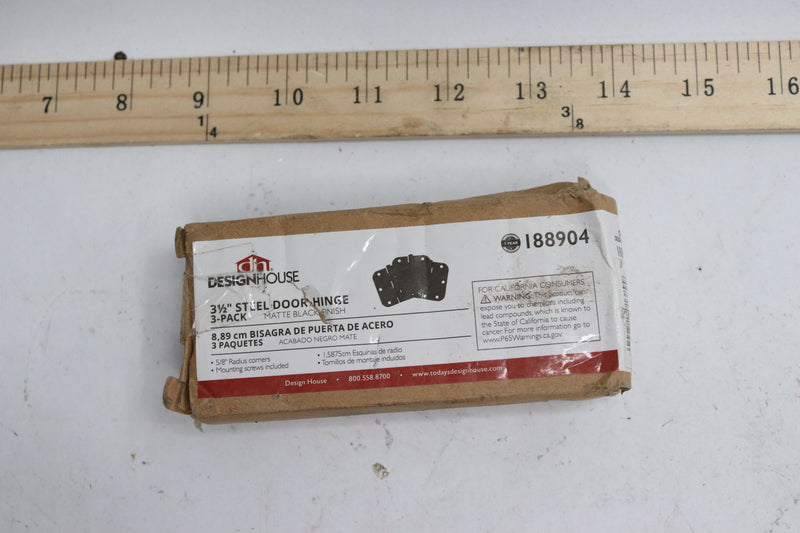 (3-Pk) Design House Door Hardware Radius Hinge Matte Black 3.5" x 5/8" 188904