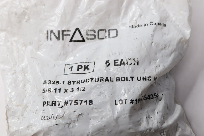 5-Pack Infasco Structural Bolt 5/8"-11 x 3-1/2" 75718 A325-1