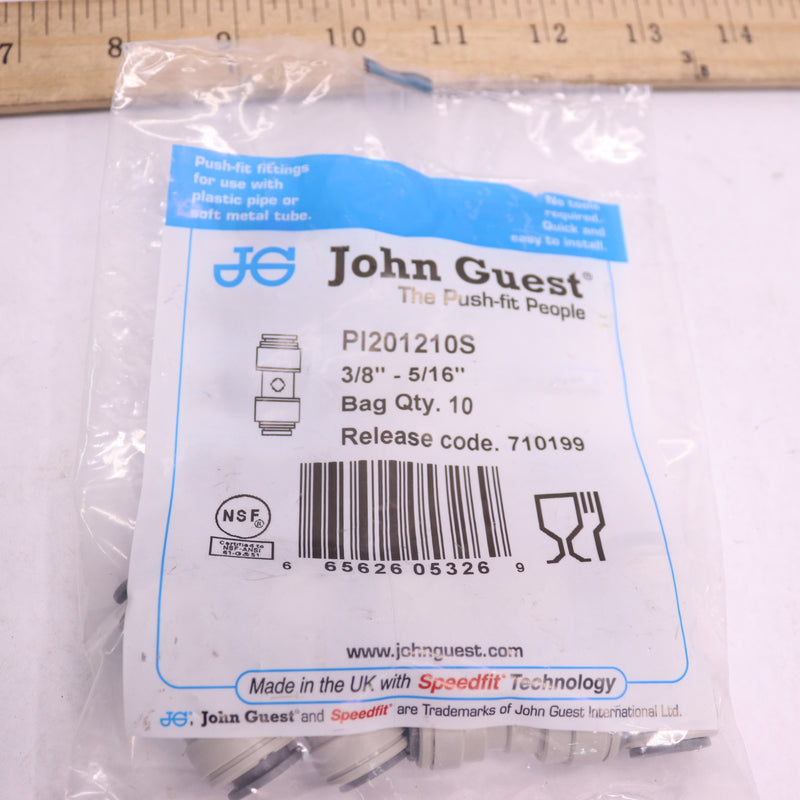 (10-Pk) John Guest Reducing Union Quick Connector Drinking Water 3/8" x 5/16"