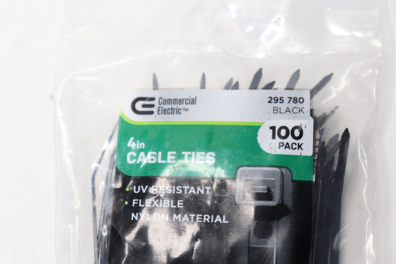 (100-Pk) Commercial Electric UV Cable Tie Black 4" 295 780