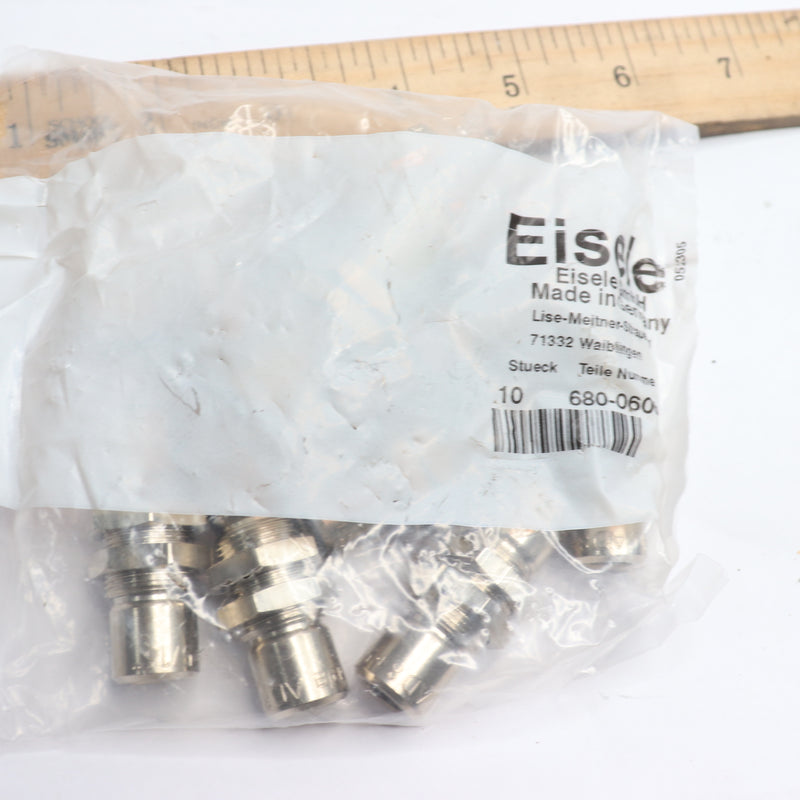 (10-Pk) Eisele Bulkhead Connector Fitting Nickel Plated Brass Silver 8mm OD