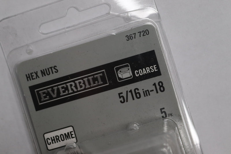 (5-Pk) Everbilt Coarse Hex Nut Chrome 5/16"-18 367 720