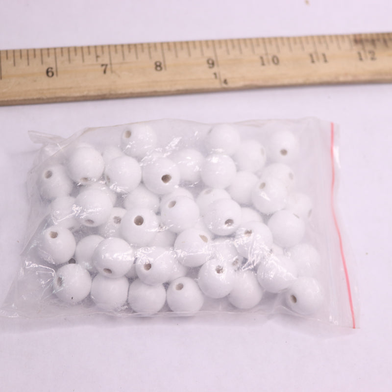(50-Pk) Round Wooden Beads White