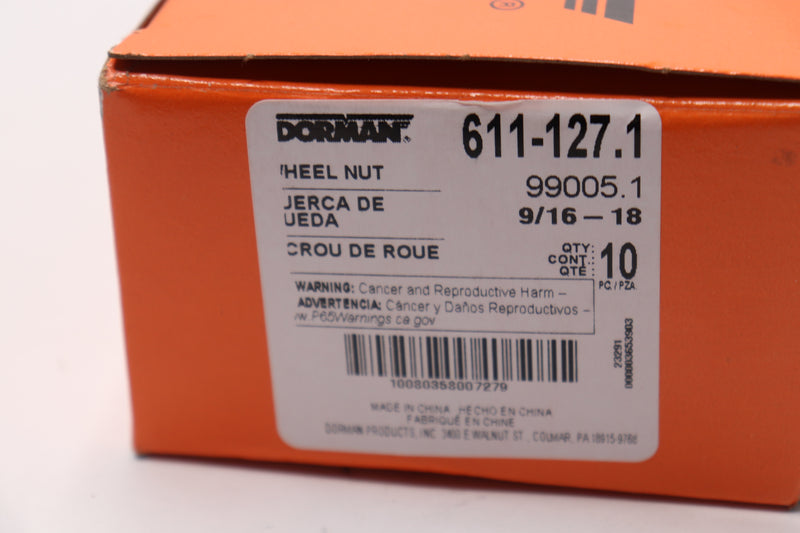 (10-Pk) Dorman Hex Wheel Nut  Length 1-1/16&quot; 7/8&quot; 611-127.1
