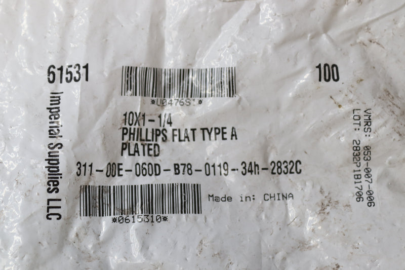 (100-Pk) Imperial Flat Head Sheet Metal Screw 10"X 1-1/4" 61531