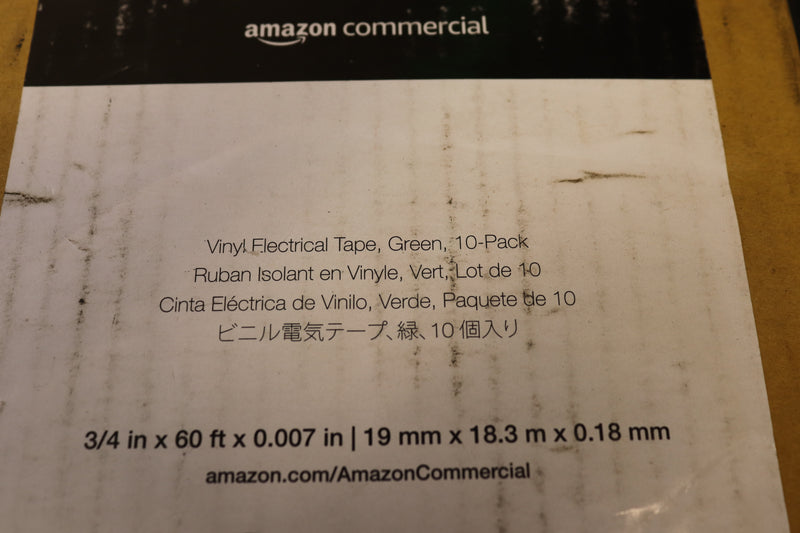 (10-Pk) AmazonCommercial Electrical Tape Vinyl 3/4" x 60-Ft. x 0.007"