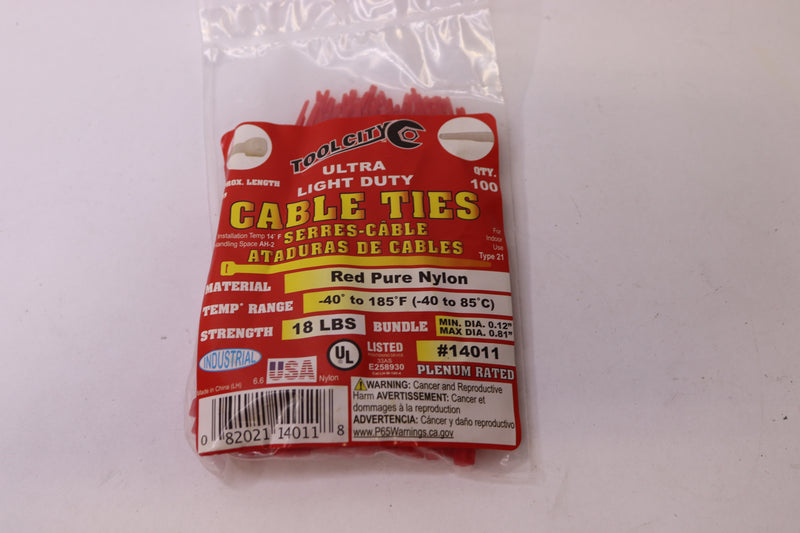 (100-Pk) Tool City Cable Tie Red 4" L 14011