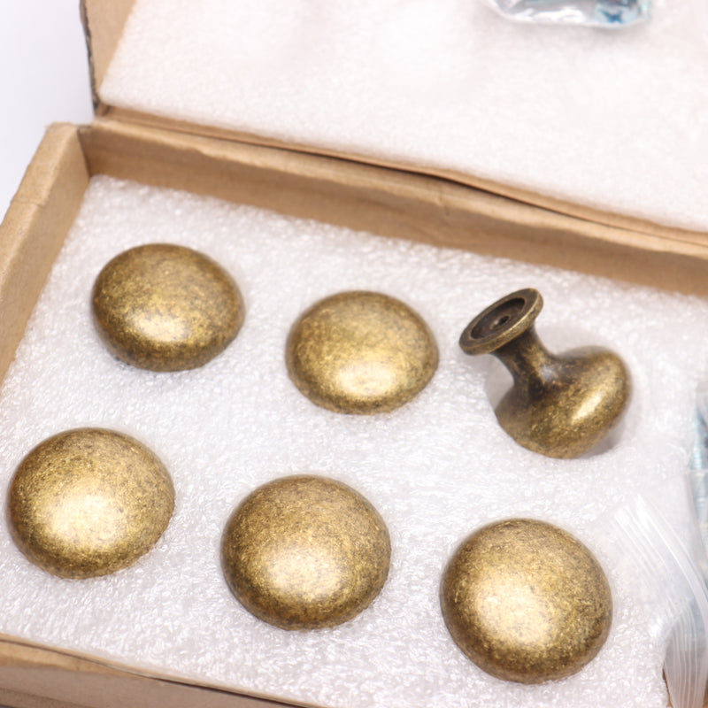 (6-Pk) Art & Design Cabinet Knobs Single Hole Drawer Pulls Round Antique Brass