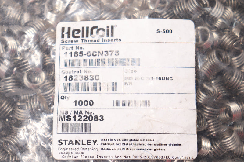 (1000-Pk) Helicoil Threaded Insert 0.375mm Length 1185-6CN375