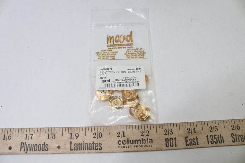 (10-Pk) Mood Metal Button Gold 28L/18MM 14924
