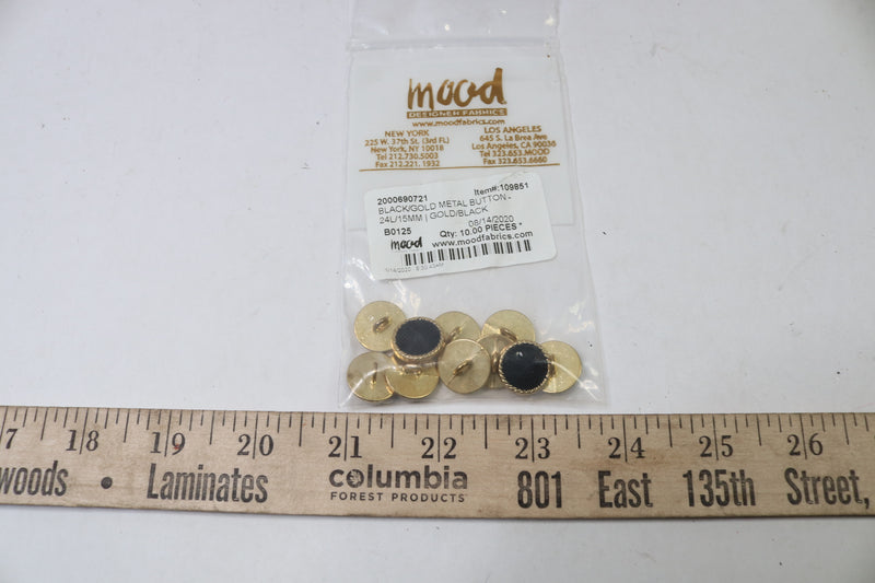 (10-Pk) Mood Metal Button Black & Gold 24L/15MM 109851