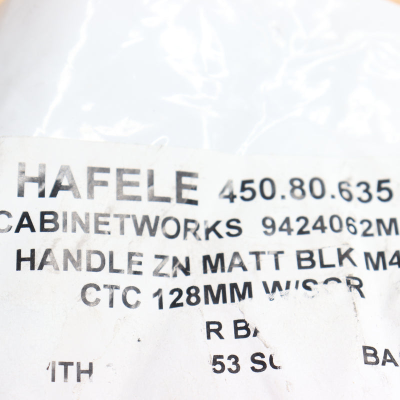 Hafele Inset Handle Zinc Matte Black 128mm 450.80.635