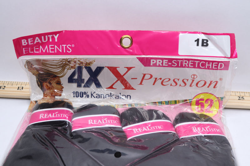 (4-Pk) Beauty Elements Realistic 4X-XPRESSION Kanekalon Synthetic 1B 52"