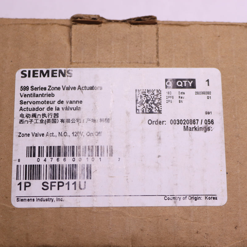 Siemens On/Off Valve Actuator 120V SFP11U