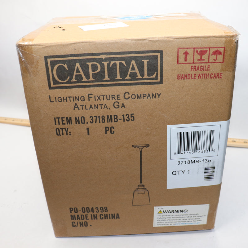 Capital Pendant Light Fixture Glass Clear Matte Black 1-Light 100W 9"H x 6"W 37