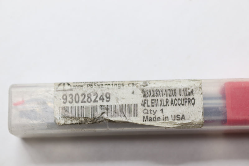 Accupro Single End Solid Carbide 1/8" Corner Radius 3/8" Dia  93028249