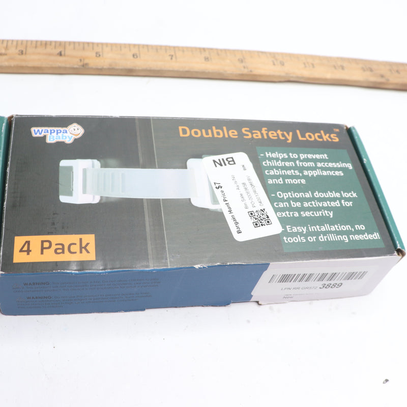 (3-Pk) Wappa Baby Cabinets Child Double Safety Locks Peel And Stick 4.5" - 7.5"
